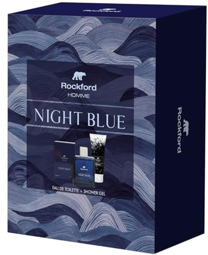 Rockford, Night Blue Geschenkset mit Herrenduft und Duschgel, Geschenkbox für Herren, mit frischen Noten von Mandarine, Bergamotte, Zitrone, Linse, Kiefer, Lavendel, Eukalyptus, 100 ml + 200 ml
