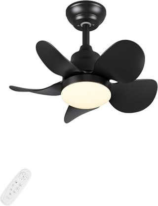 CJOY 22 inch Ceiling Fans with Lights, Ceiling Fans with Lamps and Remote, Dimmable Tri-Color Temperatures LED, 5 Blades Quiet Reversible DC Motor for Bedroom/Kids Room, Black