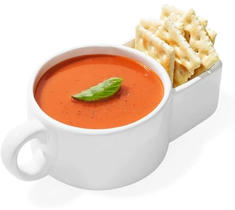 Erice Soup And Cracker Bowl, Cereal Bowl, Ceramic Bowl, Saltine Crackers, Snack Bowls, Soup And Sandwich Plate Breakfast Mugs, Veggie Snack & Dip Cup For Cookies And Coffee, White