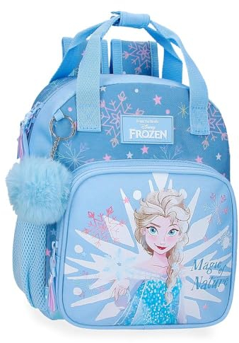 Disney Joumma Bags La Reine des Neiges Sac à dos pour enfant, bleu, fabriqué en polyester, bretelles réglables pour un transport confortable, plusieurs compartiments, avec porte-clés pompon bleu,