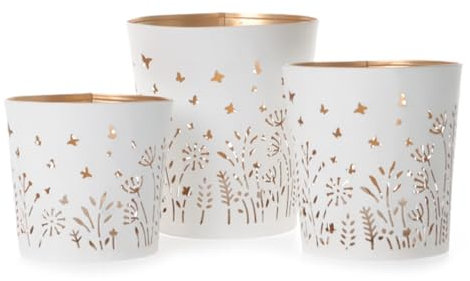 Windlicht Frühling Blumenwiese (3er Set) aus Metall - Kerzenleuchte Kerzenhalter Frühjahr, Teelichthalter Blume, Garten Deko