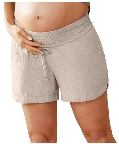 Duohropke Damen Umstandsshorts Komfortable Kurze Umstandshose Umstandsleggings Baumwolle Super Bequeme Umstands Shorts Maternity Sport Schwangerschaft Kurze Umstandsmode Hose mit Taschen für Sommer