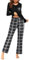 Ekouaer Ensemble Pyjama Femme Vêtements de Nuit Haut Long avec Poches et Pantalon à Cordon Deux pièces vêtements de Nuit Doux à Carreaux Noir S
