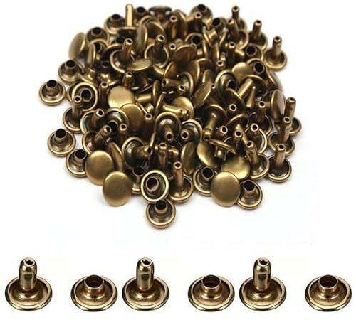 200 Pcs Leather Rivets, Bronze Metal Double Cap Rivets Snaps Studs for Clothes Shoes Handbag Belts Crafting Repairs, 6mm x 10mm