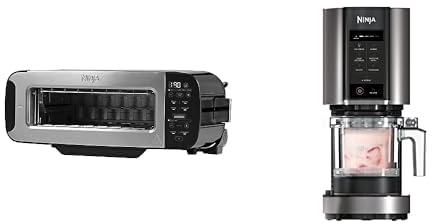 Grille-Pain Ninja Foodi 3-en-1, 7 Fonctions de Cuisson, inclut un Presse-panini, en Acier Inoxydable, ST202EU + Ninja CREAMi machine à crème glacée et à desserts glacés, 7 programmes, 1,4L, NC300EU