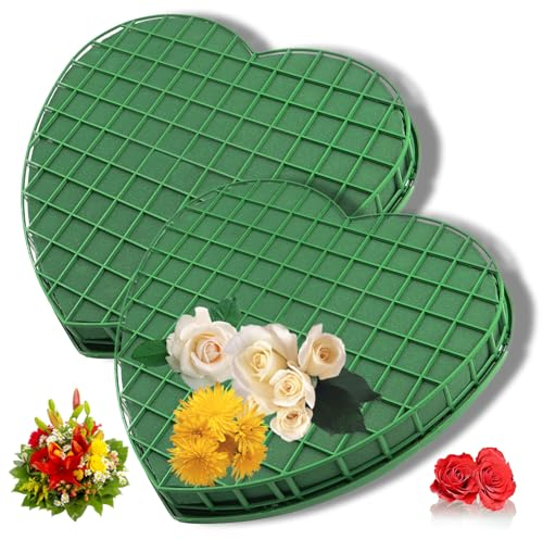 2 PCS Mousse Florale Cartons du Coeur, Florale Bloc Mousse pour Compositions, Florales avec Grille Mousse Florale avec Plateau à Ventouse, pour Anniversaire Mariage Décor Voiture 20 x 21cm
