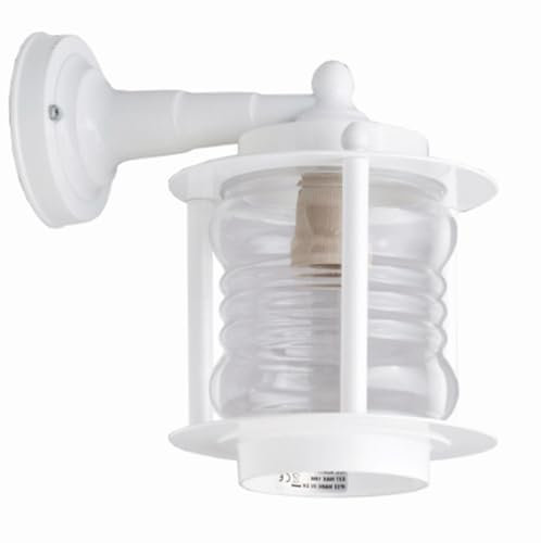 Licht-Erlebnisse Außenleuchte Wand Weiß Echt-Messing Glas E27 IP23 24 cm hoch Maritim Wandlampe außen Hoflampe Außenwandlampe Haustür Garten