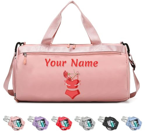 Sac de Sport Personnalisé avec Nom, Sac Polochon Personnalisé pour Hommes et Femmes, Cadeau pour Les Amateurs de Fitness/Voyage - avec Poche Sèche et Humide et Compartiment à Chaussures - Rose