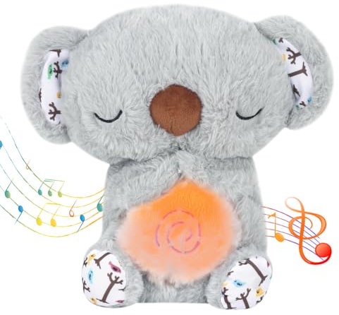 SKIKHN Schlummer Otter mit Herzschlag, Schlummer Otter Kuscheltier mit Atembewegung und Musik, Schlummer-Koala-Plüschtier, Einschlafhilfe Plüschtier, Lindern Baby Angstlinderung(Grau)