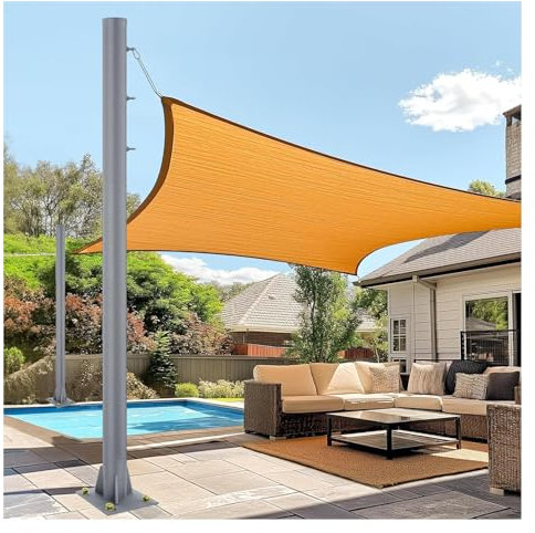 Set di 2 pali per tenda da sole, 2,8 m, pali di supporto per tettoia per terrazza, cortile, kit di pali in acciaio resistente, palo luminoso da giardino per vela parasole, altezza palo da 22,9 cm