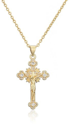 ZORVUJI Personalisierte Kette Jesus Kreuz Anhänger 18K Vergoldete Hypoallergene Zarte Halskette Modeschmuck für Frauen und Mädchen (Gold)
