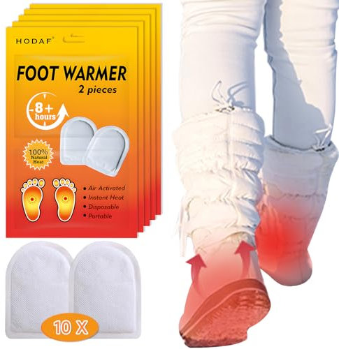 Foot Warmers - 10 Pairs of Toe Warmers, Foot Warmer Pads, Toe Warmers Self-Adhesive for 8 Hours Warm Feet, Air Activated, Pure Natural, Wafer-Thin Foot Warmer Pads, for All Shoes, Boots and Ski Boots