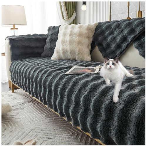 QSZTJJ Weiche Plüsch Sofabezug Waschbar,Neue rutschfeste Sofa überzug 1 2 3 4 Sitzer Couch überzug für Sektionssofa, L Form Sofaüberwurfe, Ultra Weicher Sofaschoner (Schwarz,110×180cm)