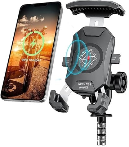 Motorcycle GPS Navigation Bracket For 4.0-7.0 Phones Motorcycle Fork Stem Phone Holder Wireless/USB C Charger Quick Charge Anti-Theft Handlebar Mirror Bracket(Anti-Theft Fork Stem)
