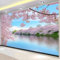 Luowenji Papier Peint Panoramique Paysage Japonais 450x315 cm 3D Papier Peint Intissé Sakura Rose Photo Trompe l'oeil Poster Geant Mural Salon Chambre Enfant Chambre Décoration Murale a.2063