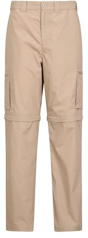 Mountain Warehouse Trek II Mens Zip-Off Trousers, Lightweight, Breathable, Quick Dry Bottoms, Adjustable Waistband - for Spring Summer, Walking, Outdoors Dark Beige (Long Length) Men's W32