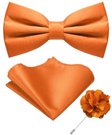 JEMYGINS Orange Pre-tied Bow Tie and Pocket Square with Lapel Pin Set Adjustable Bowtie for Men(20)