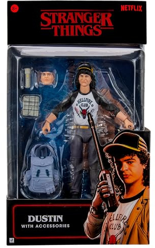 Stranger Things Dustin Henderson Upside Down Collector Figure - 6-Inch Highly Detailed Figure with Soft Good Clothing and Unique Accessories