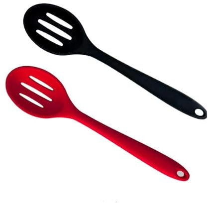 Kitchen Slotted Spoon, 2 Pcs Silicone Slotted Spoon Heat Resistant, Non Scratch Cooking Spoons Set for Stirring, Scooping and Mixing