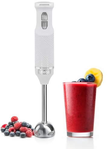 briebe Elegance Stabmixer 600W, 2 Geschwindigkeiten, Edelstahlklingen, Abnehmbarer Mixfuß, Ergonomisches und Elegantes Design, Weiß
