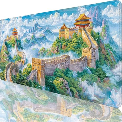 Large Mouse Mat 600 x 400 x 3 mm, Extended Gaming Mouse Pad Blue Mousepad The Great Wall Of China Desk Mat Large, Waterproof Mousemat, Keyboard Desk Pad with Non-Slip Rubber Base for Office Decor 75-B