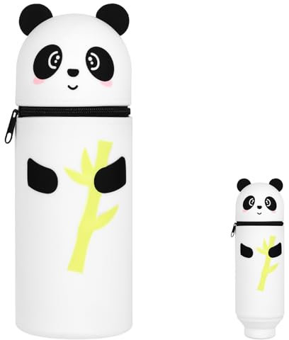 AUYAO Kawaii Étui en Silicone Souple, 21cm Trousse Ecole 2 en1 en Silicone Souple Panda pour Garçon et Fille-Rétractable-Grande Capacité, Trousse à Crayons pour Le Bureau, Fournitures Scolaires