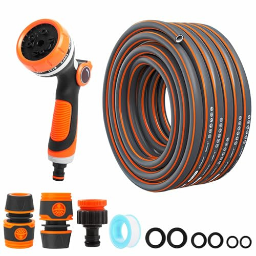 30m Garden Hose Pipe Reinforced Water Hose Pipe with 10 Function Spray Nozzle Tap Hose Connectors, Anti Kinking 1/2 inch Hoses PVC Plastic Tube Outdoor Hosepipes for Garden Reel 100ft/30m