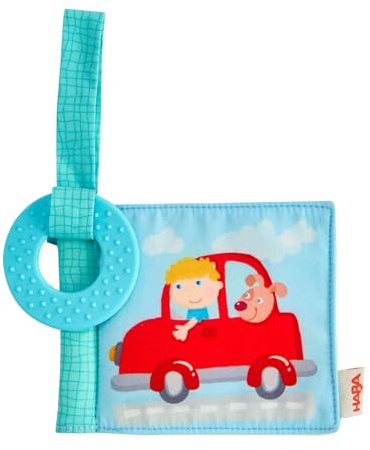 HABA Buggybuch Fahrzeuge – Babyspielzeug mit Beißelement und Klettverschluss, Waschbar bei 30°, mit Knister- und Quietschfolie, für Kinder ab 6 Monaten – 2012327001