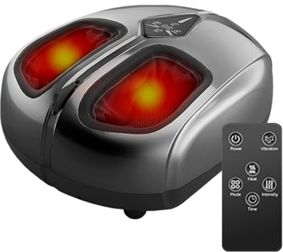 Elektrisches Fußmassagegerät mit Wärmefunktion, Fußmassage, Durchblutung, Fernbedienung, 4 Modi, 5 Intensitäten, geeignet für Größen 33-47
