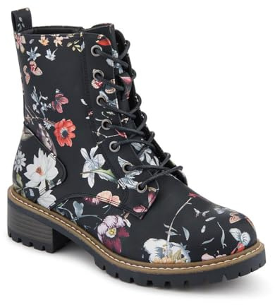 Pavers Wide Fit Lace Up Ankle Boots - Black Floral Size 5