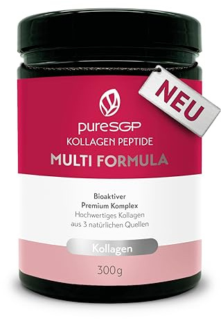 pureSGP® Multi Formula Kollagen Peptide: Reinstes Kollagen in Apothekenqualität - Spezialformel aus Rind, Fisch & Eierschale für ganzheitliche Unterstützung. Kollagentyp I, III, V & X - Mit Vitamin C