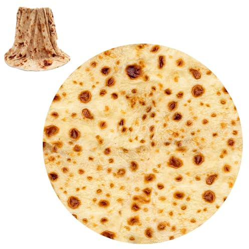 VELAJA Tortilla Decke Burrito Kuscheldecke, 150 x 150 cm Weiche Flanell-Decke mit Lustigem Design, Rundes Burrito Muster für Kinder, Erwachsene & Familie auf Sofa, Bett, Camping