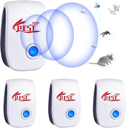 Ultraschall Schädlingsbekämpfer, 4 Stück Mäuseabwehr Mäusevertreiber Ultraschall & Elektronische Insektenschutzmittel, Pest Control Repeller für Mäuse Ratten Mücken Kakerlaken Spinnen Fliegen