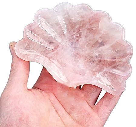LTRAJUYNH 1PC Carved Crystal Rose Quartz Shell Shape Bowl Gemstone Crystal Bowl-Like Object Ornament