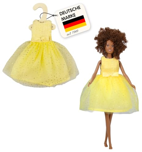 Heless Time2Shine 8513 - Bouclé Kleid Sunshine in Gelb, mit Tüllrock, Glitzer und Schleife, für Modepuppen der Größe 29 cm