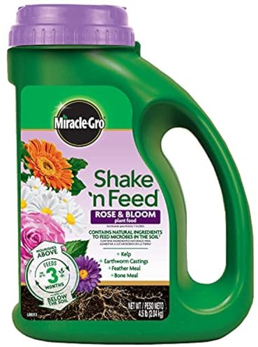 Miracle-Gro Shake 'n Feed Rose & Bloom Plant Food - Long-Lasting Granular Fertilizer for Flowering Plants, Feeds Up to 3 Months - 4.5 lbs.