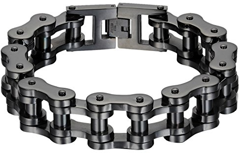 OIDEA Herren Edelstahl Fahrradkette Armband, 18mm Breit 23CM Große schwere Glieder Link Handgelenk poliert Panzerkette Kettenarmband Biker Motorradkette, schwarz