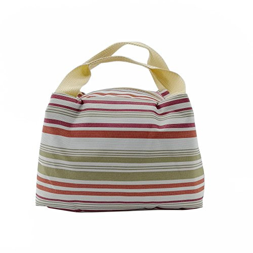 Vinsani Insulated Thermal Lunch Bag Portable Reusable Cooler Bag Unisex | Waterproof & Leak-Proof Design for Outdoor, Beach, Camping, BBQ & Travel, Lightweight & Foldable - Striped Red