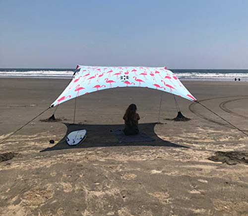 Neso Zelte Grande Beach Zelt, 2,1 m hoch, 2,8 m (9 ft) x 2,8 m (9 ft), Verstärkte Ecken und Kühlfach(Flamingos)
