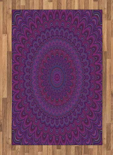 ABAKUHAUS Aubergine Teppich, Vintage lila Mandala, Deko-Teppich Digitaldruck, Färben mit langfristigen Halt, 120 x 180 cm, Lila