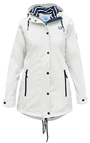 MADSea Damen Regenmantel Friesennerz 620 | halblanger wasserdichter Regenparka | winddicht mit maritimen, weiß/blauen Innenfutter, Weiß, Größe:42