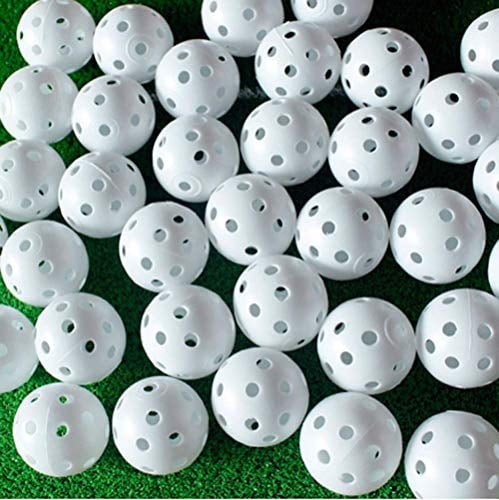 Adwikoso 50 Stück Golf-Trainingsbälle aus Kunststoff, 42 mm Airflow, Hohle Golfbälle für Indoor-Putting-Green, Hinterhof, Outdoor-Übungsgeräte mit 2 Golfball-Tees