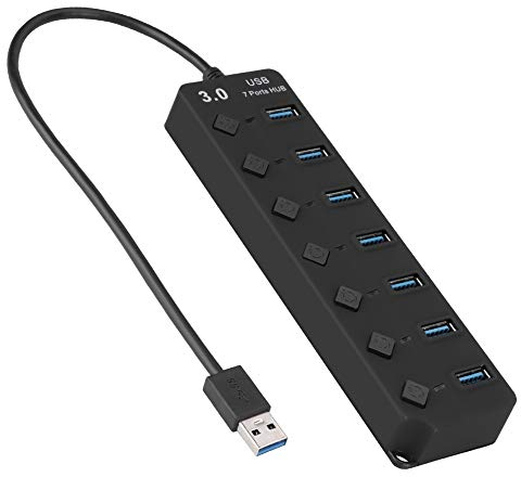 7 Puertos Hub USB 3.0 de Alta Velocidad con Interruptor de Llave de ON/Off para Mac PC Portátil Unidades Flash USB Admite 95/98 / ME / 2000 / XP/Vista/Mac 8.6 o Superior