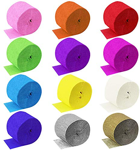 DECARETA 30 Rollen 12 Farben Kreppbänder Buntes Krepppapier Dekoratives Seidenpapier Crepe Paper Kreppband für Geburtstagsparty, Hochzeit, Wanddeko Party Feier Weihnachten