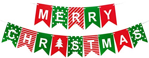 Amosfun WeihnachtsbannerMerry Christmas, Papierbanner, Girlanden, Wimpelkette, Banner, Schwalbenschwanz-Papier, DIY Merry Christmas-Buchstaben, Heimdekoration