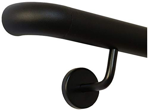 TIBU Handlauf Schwarz pulverbeschichtet V2A Edelstahl Geländer innen außen wetterfest beständig 60 cm mit 2 Halter und Bogen zur Wand