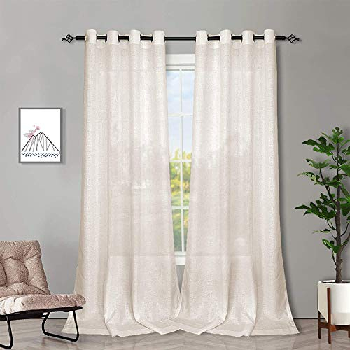 Melodieux Gardinen Beige Transparent Leinen Optik Vorhänge mit Ösen für Wohnzimmer Schlafzimmer, 2er Set 245x140cm