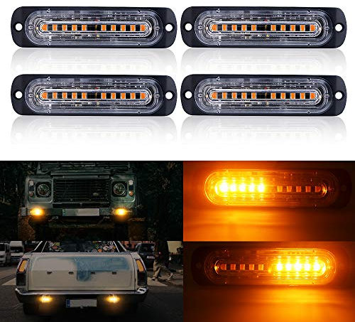 Nouveau 4D 4PCS Feux Stroboscopique, 10 LEDs Feux Stroboscopique LED Orange Barre d'éclairage d'urgence Lampe de Voiture Auto Flash Lamp 12V 24V Lumière de Calandre Balise Clignotante de Sécurité