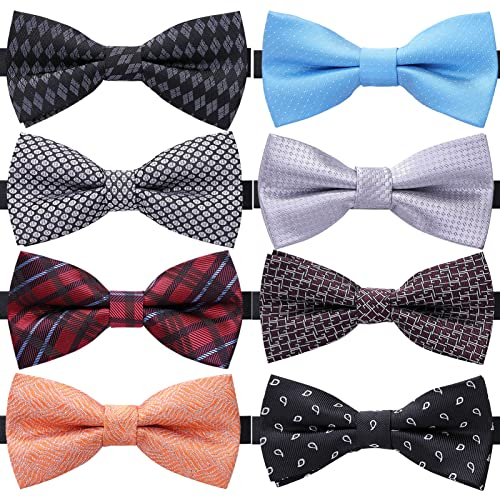 AUSKY 8 Packungen elegante, verstellbare, vorgebundene Fliegen für Männer und Jungen in verschiedenen Farben (1 & 4 & 5 & 6 & 8 Stück zur Auswahl, Gemischtes U, Einheitsgröße