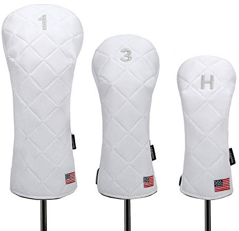 YuEagleSky Golf Head Covers (3PCS) Driver Fairway #3 Hybrid USA Flag for Club Men Women (White)